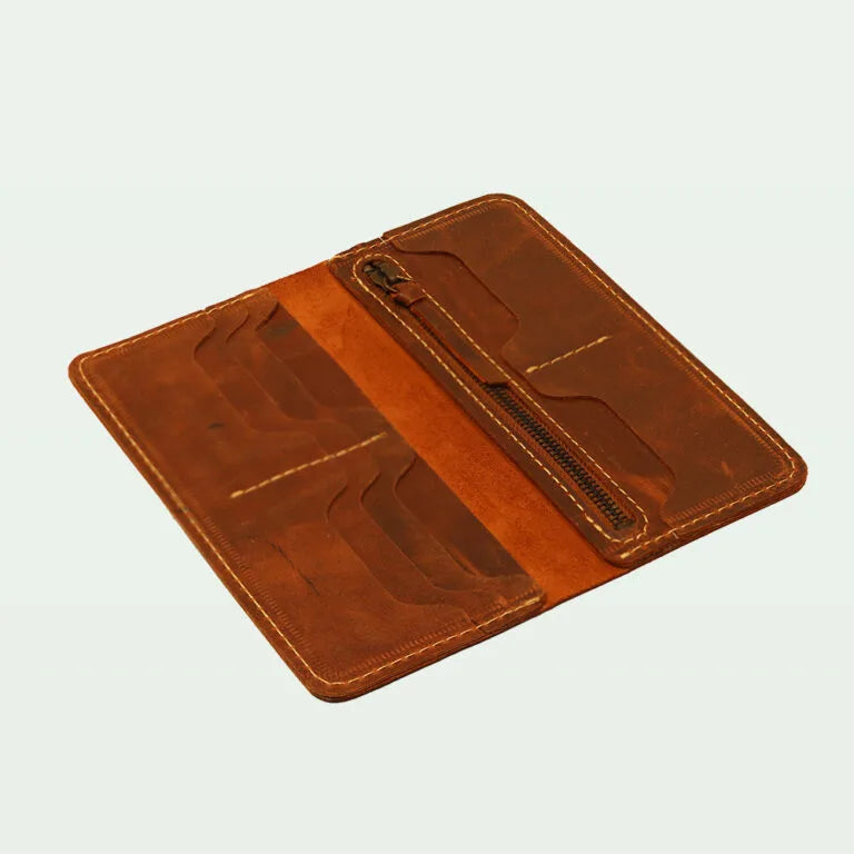 Vintage Distressed Leather Long Wallet