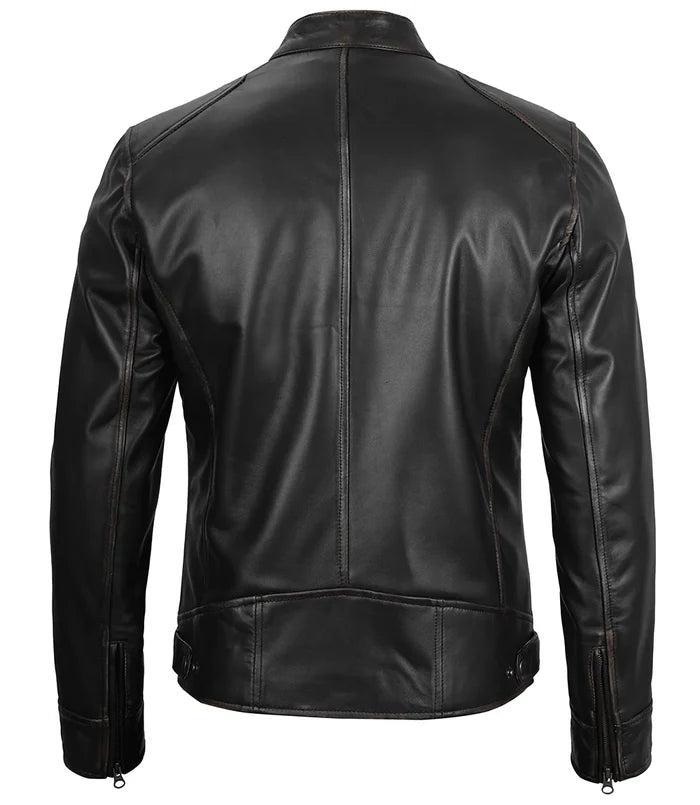 Men’s Black Biker Style Lambskin Leather Jacket