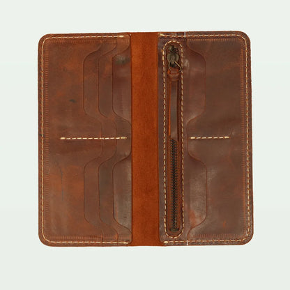 Vintage Distressed Leather Long Wallet