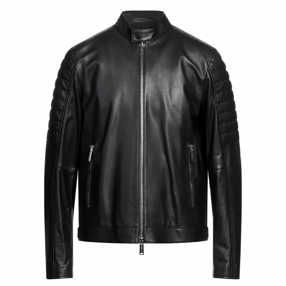 Black Quilted Leather Jacket Cafe Racer