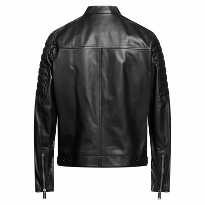 Black Quilted Leather Jacket Cafe Racer