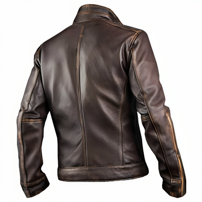 Men’s Vintage Cafe Racer Motorcycle Retro Biker Waxed Brown Leather Jacket