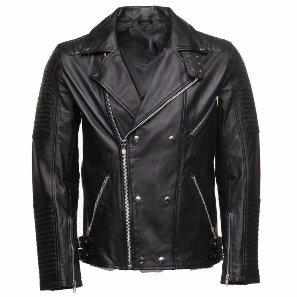 Samuel Black Slim Fit Genuine Leather Motorcycle Jackets