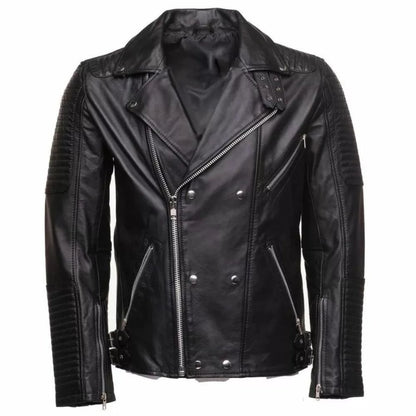 Samuel Black Slim Fit Genuine Leather Motorcycle Jackets