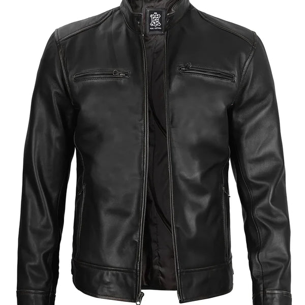 Men’s Black Biker Style Lambskin Leather Jacket