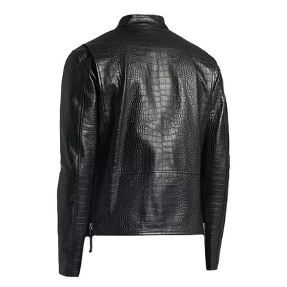 Black Leather Motorcycle Jacket for Men
